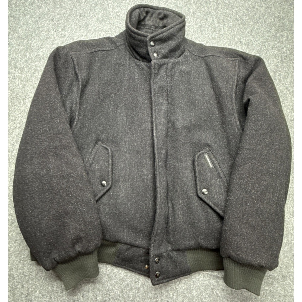 Members Only Jacket Mens 42 Black Wool Bomber Coat Full Zip Stand Collar Lined